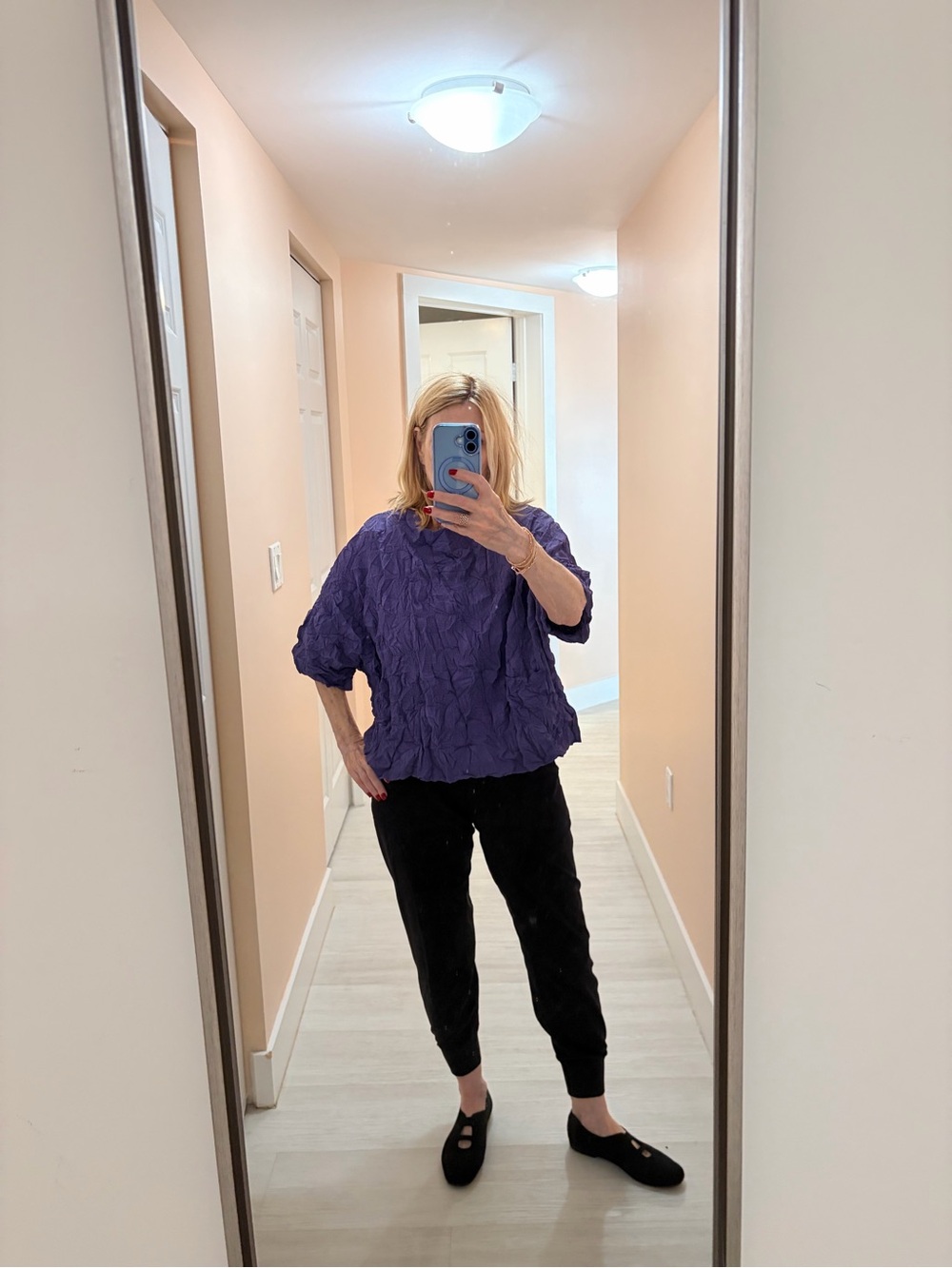 Purple Chalet Textured Elbow Sleeve Women’s Top - Picture 2 of 4